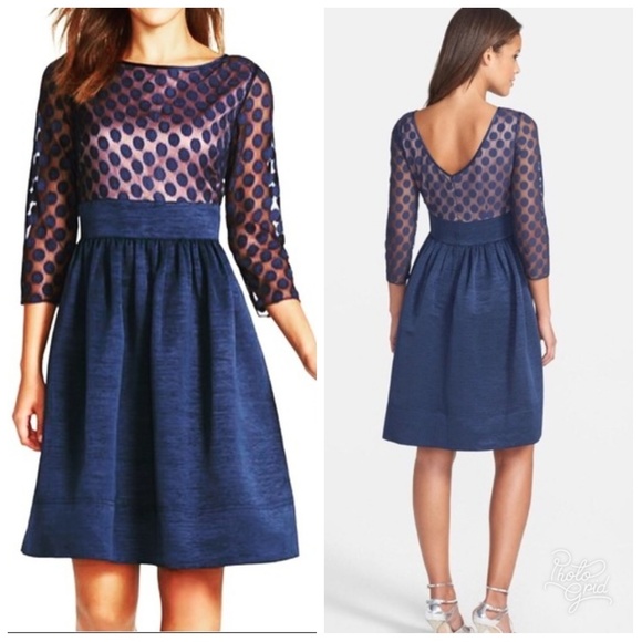 eliza j mesh fit & flare dress